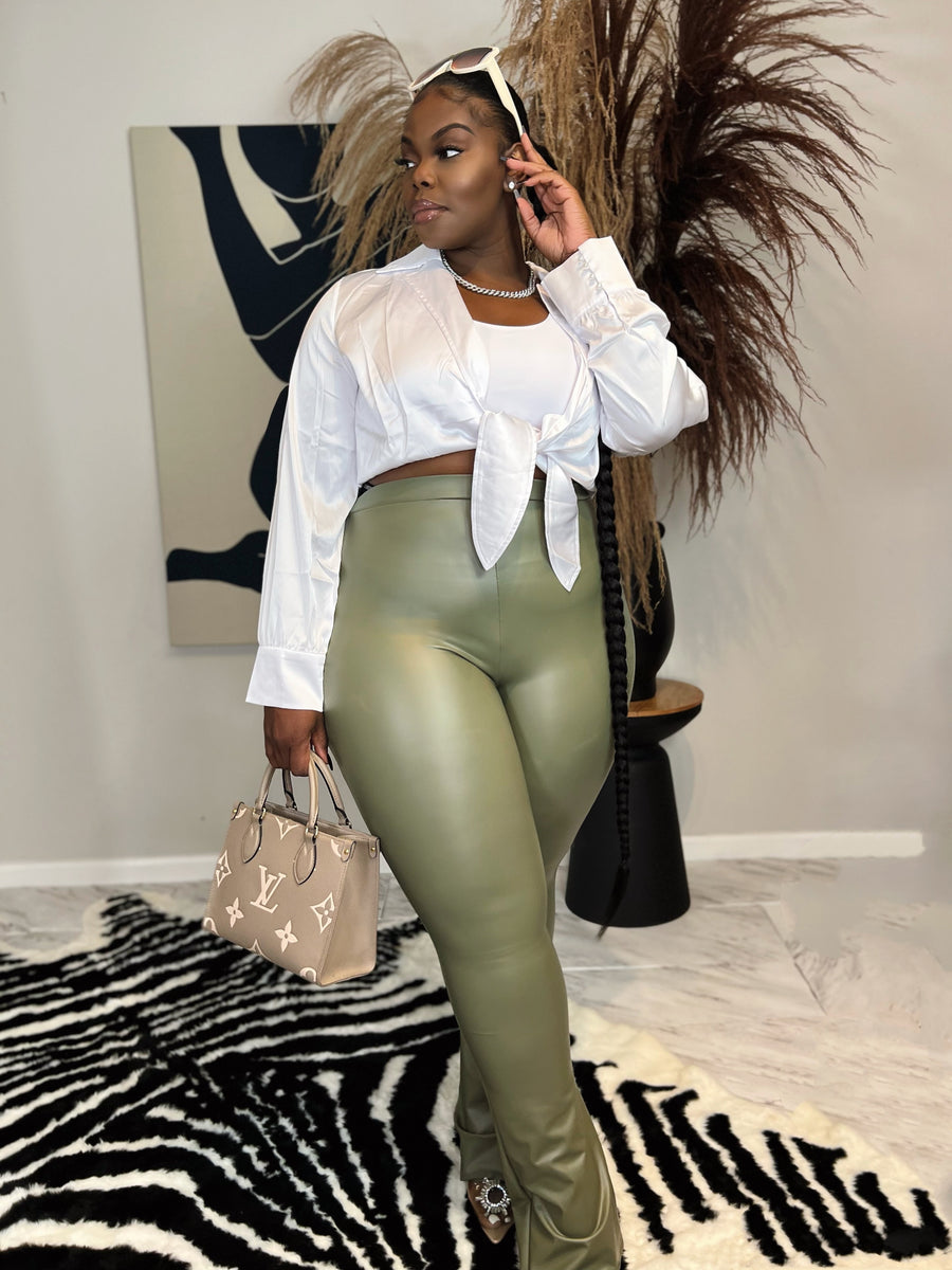 Green leather leggings hotsell