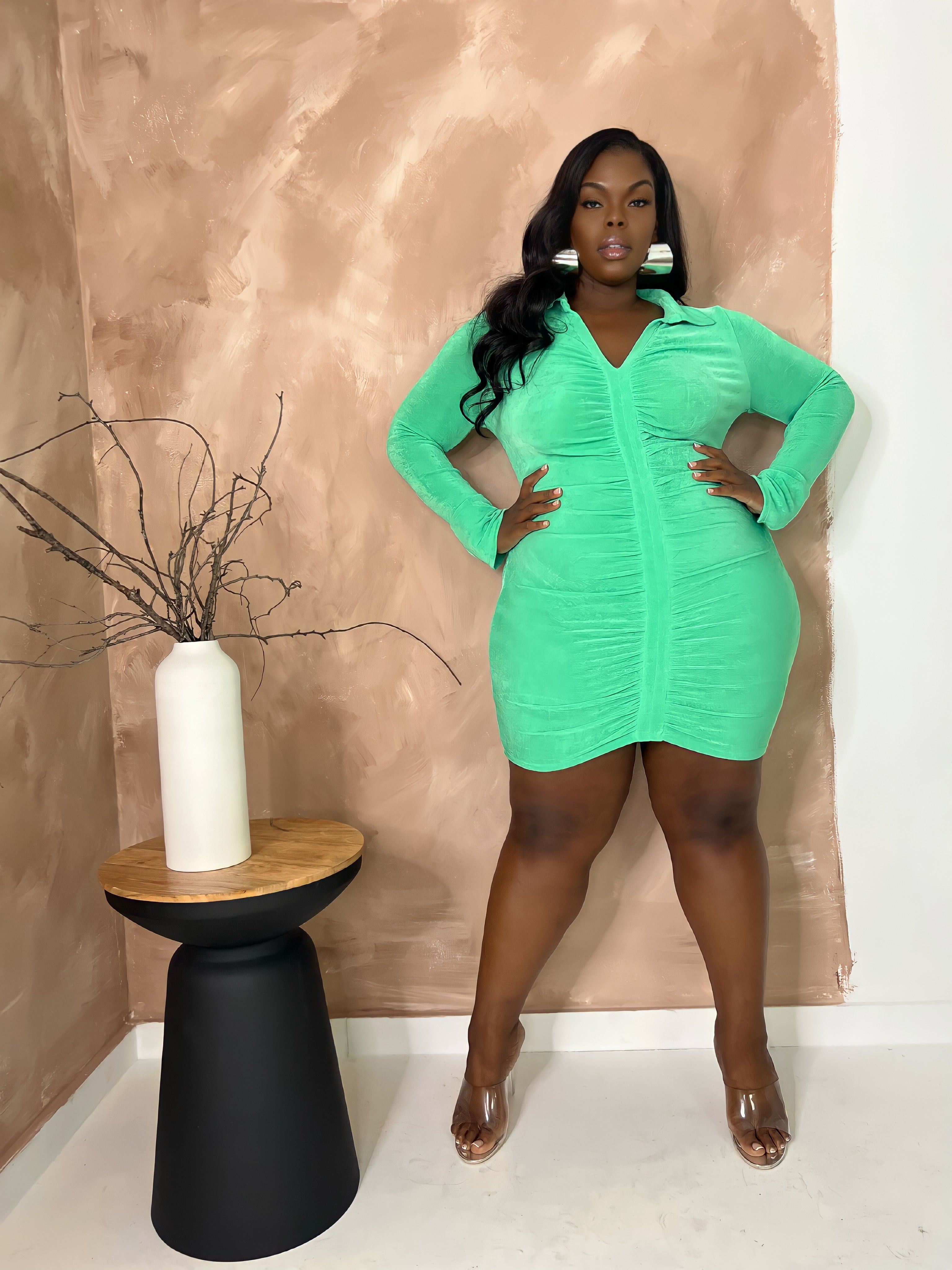 Ready in 10 | Neon Kiwi Green Slinky Dress Curverra Ready in 10 | Neon Kiwi Green Slinky Dress Curverra