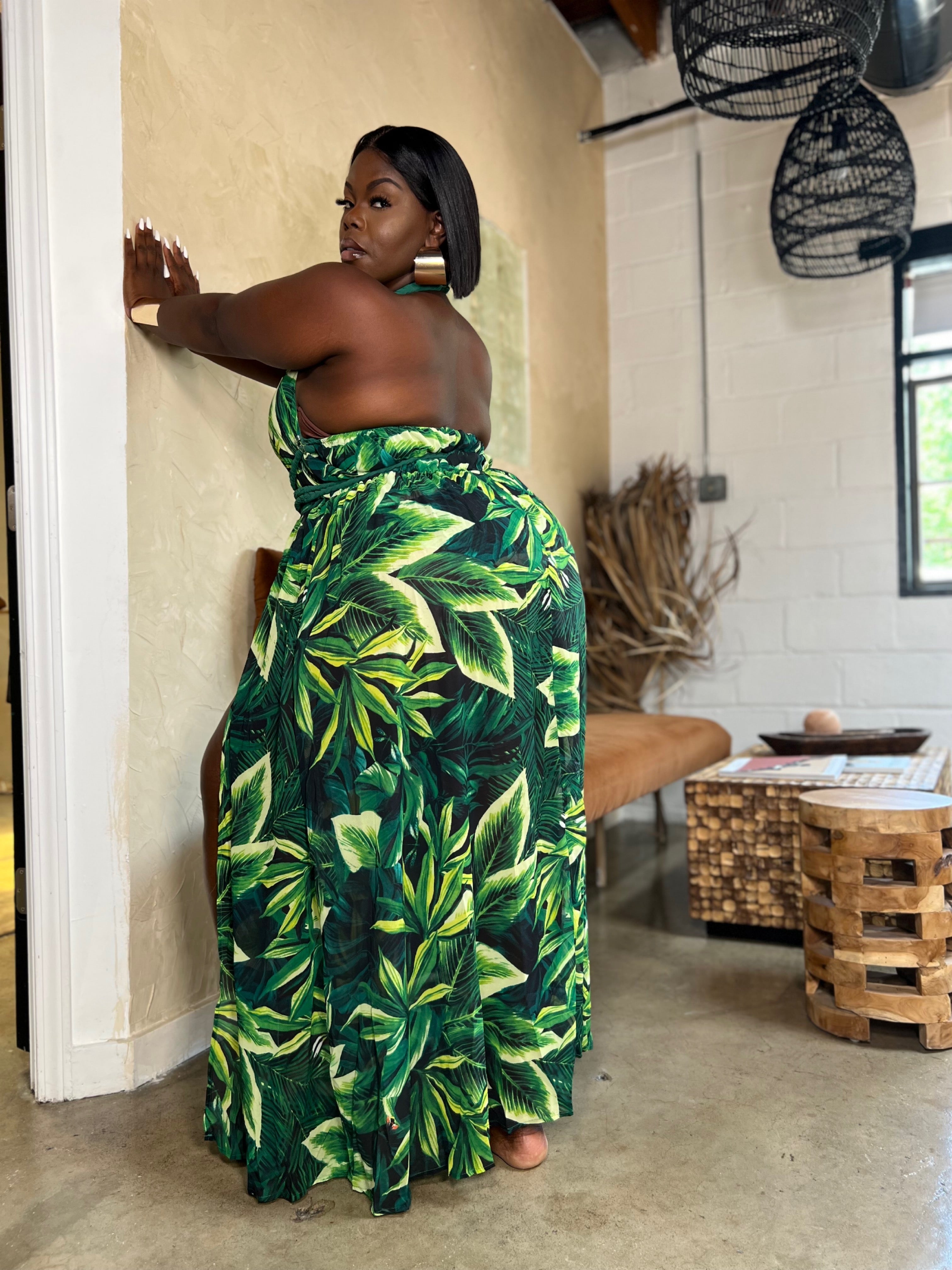 Ahh-LOHA | Rain Forest Green Chiffon Maxi Dress Curverra Ahh-LOHA | Rain Forest Green Chiffon Maxi Dress Curverra