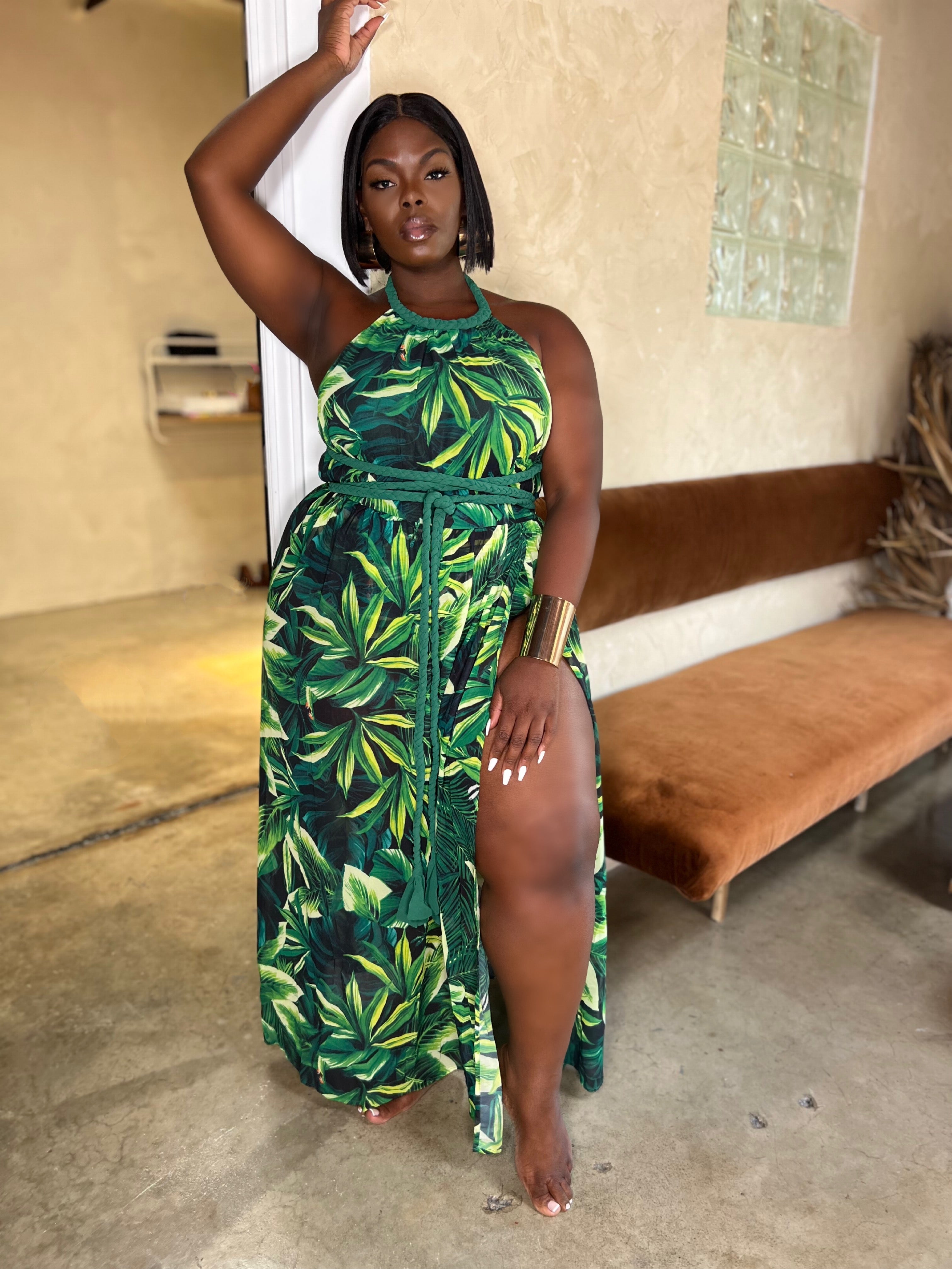 Ahh-LOHA | Rain Forest Green Chiffon Maxi Dress Curverra Ahh-LOHA | Rain Forest Green Chiffon Maxi Dress Curverra