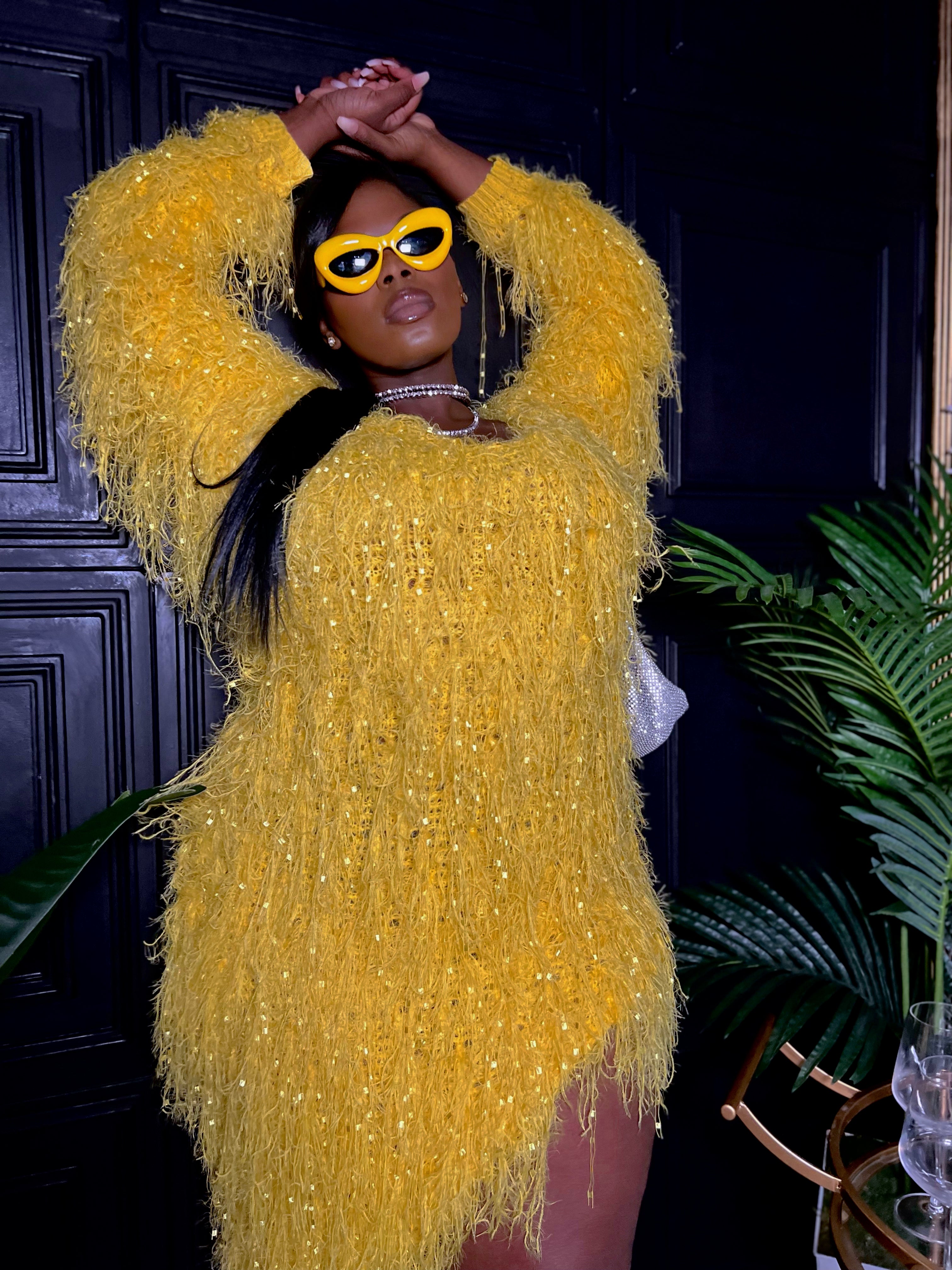 Center of Attention | Yellow Stretch Sweater Dress Curverra Center of Attention | Yellow Stretch Sweater Dress Curverra